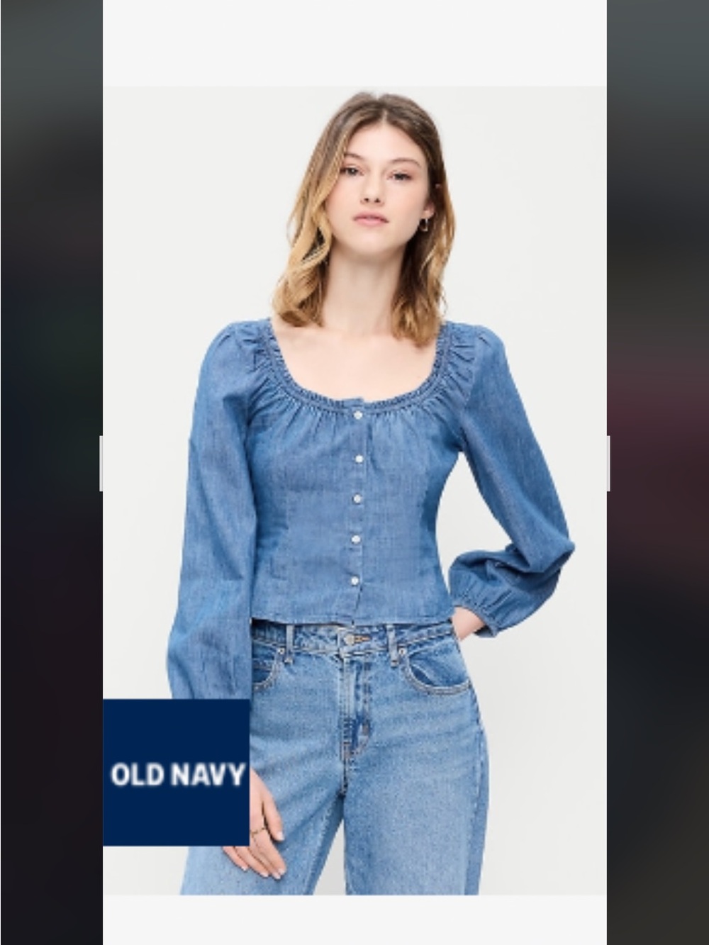 Old Navy Light Blue Denim Square Neck Button-Up Blouse